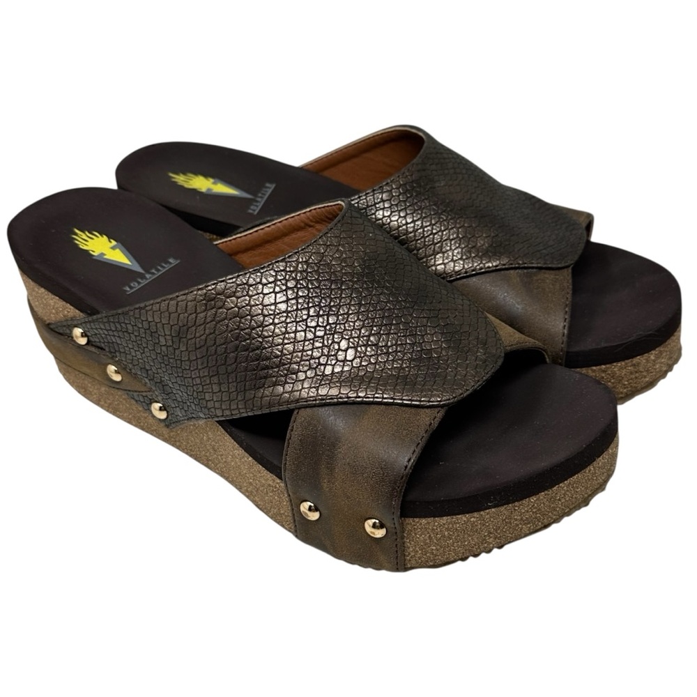 Volatile Women's Warwick Wedge Platform Sandal Size 7 Bronze Brown